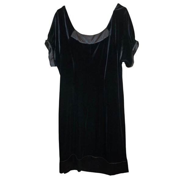 Lane Bryant Black Velvet Dress Size 16 Short Sleeve Satin Accent Goth Classic - Picture 2 of 5